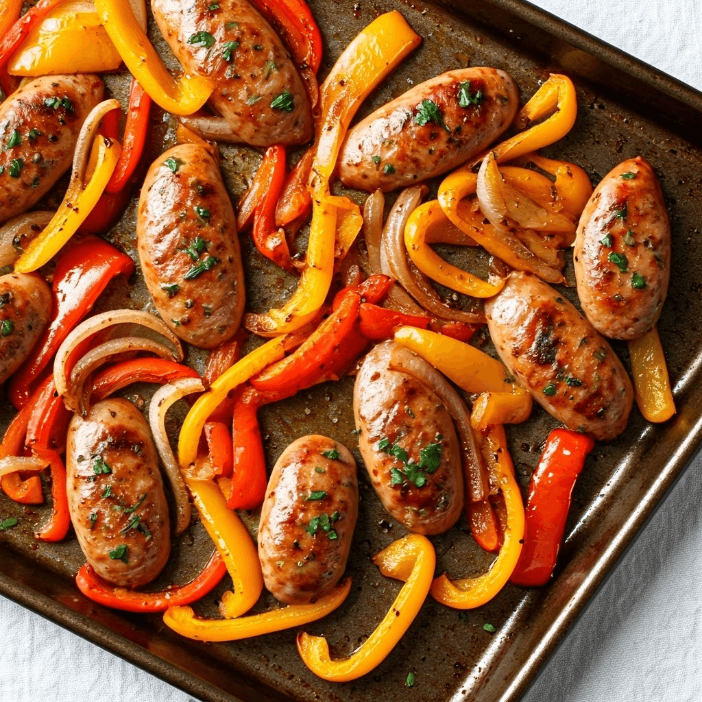 Sheet Pan Chicken Sausage with Peppers and Onions