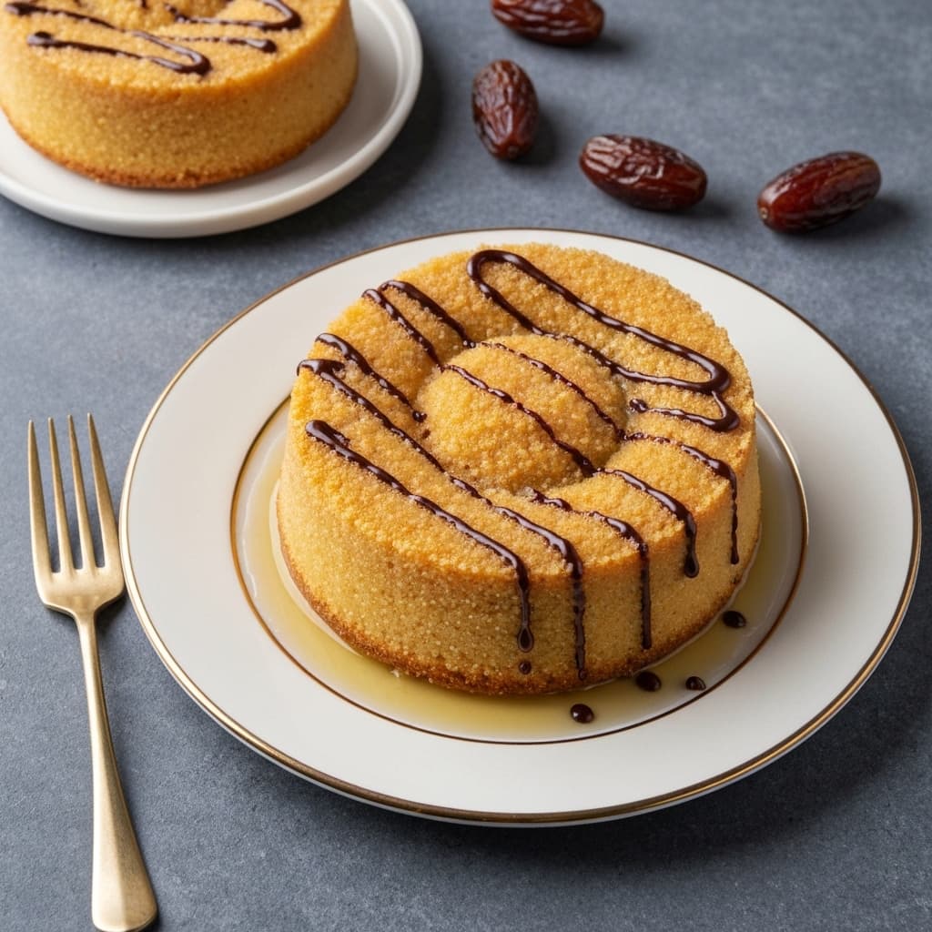 Moist Spiced Date & Almond Semolina Cake with Honey-Orange Syrup