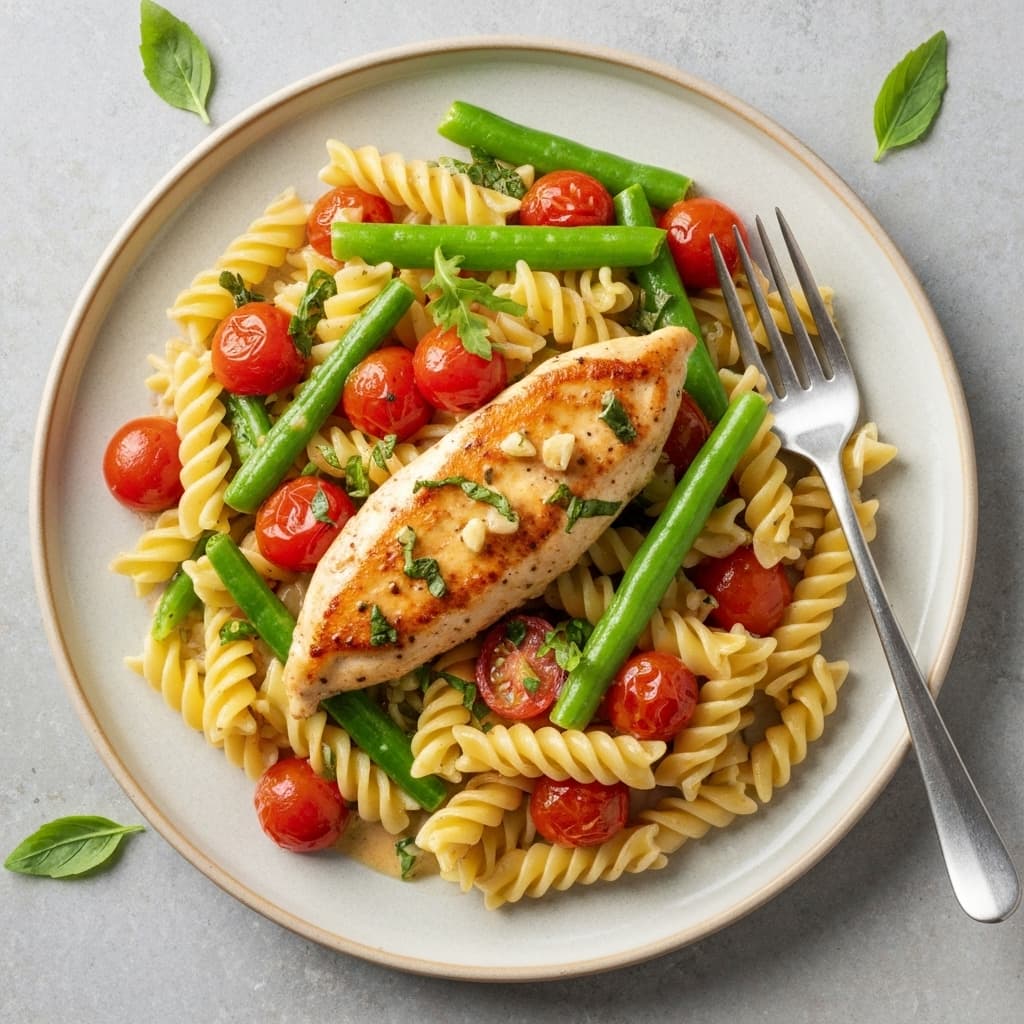 Creamy Thai Basil Chicken Fusilli with Burst Tomatoes