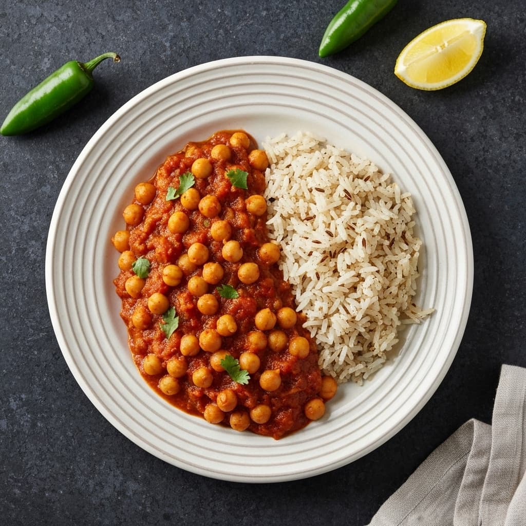 Fire-Roasted Chana Masala with Jeera Rice